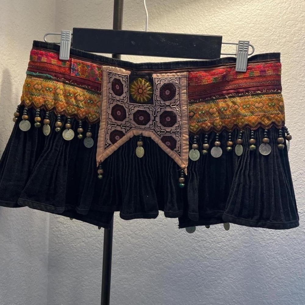 Bohemian Black and Multicolor Embellished Skirt
